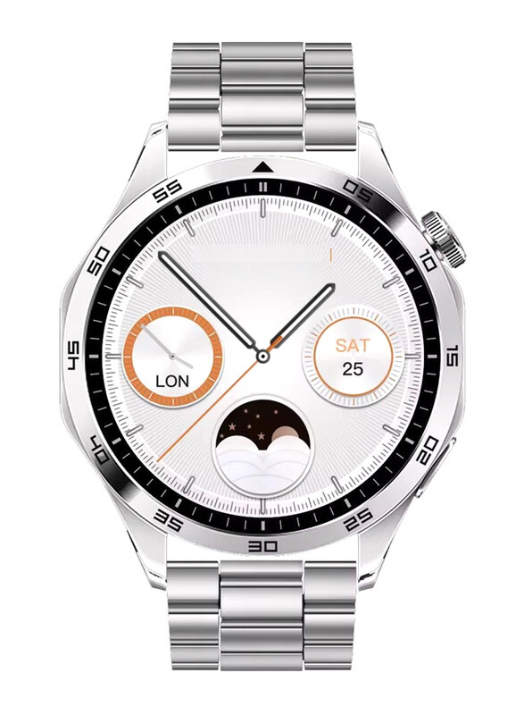 

Modio MR70 Round Smartwatch with 4 Strap Pairs Wireless Charger, Silver