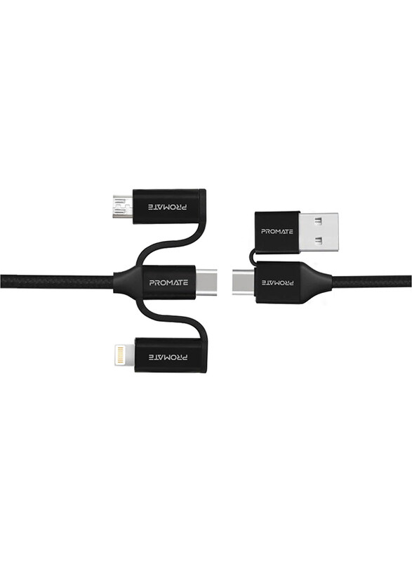 

Promate PentaPower 6-in-1 Multi Charging Cable, USB Type-C/USB Type A to Lightning/USB Type-C/USB Connectors for Smartphone, Black