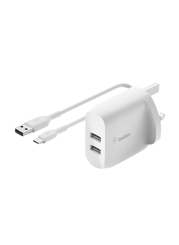 

Belkin Dual Port Wall Charger with 1m Type-C to Type-A, 4.8Amp, 24W, White