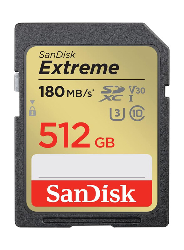 

Sandisk 512GB Extreme UHS-I SDXC Memory Card, 180MB/s, GNCIN, Black/Gold