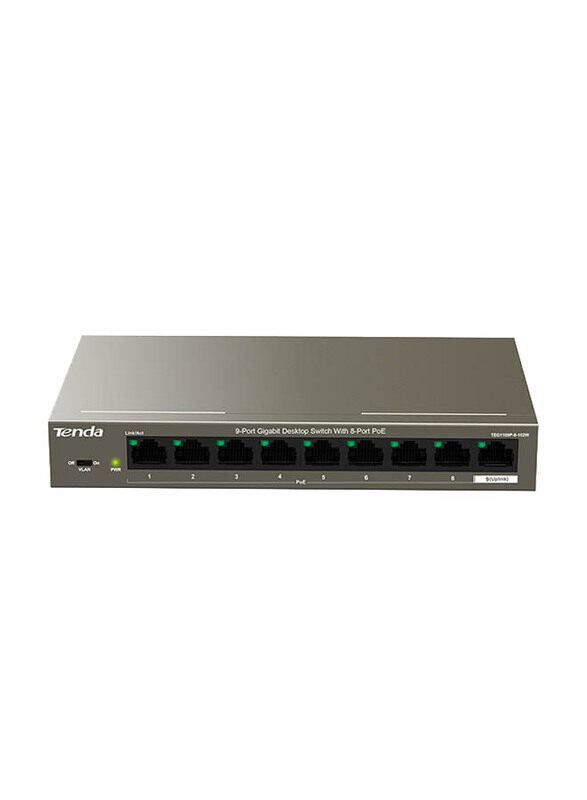 

Tenda 9-Port Gigabit Desktop Switch with 8-Port PoE, TEG1109P-8-102W, Grey