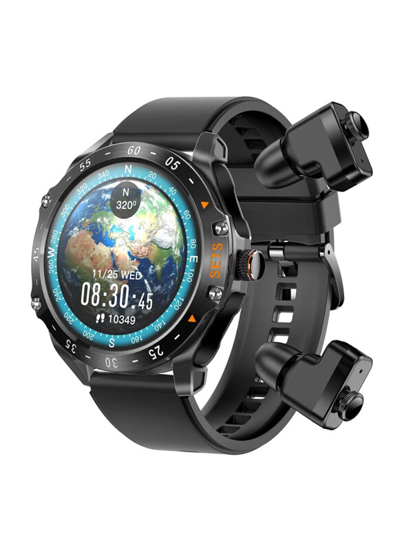

Porodo Smartwatch with Earbuds and Leather Band, Black