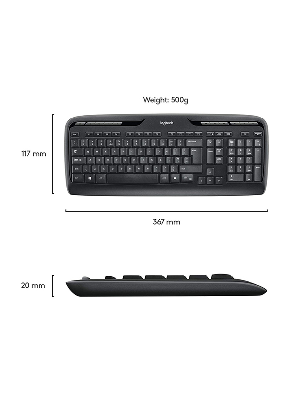 Logitech Mk330 Wireless English/Arabic Keyboard and Mouse Combo, Black