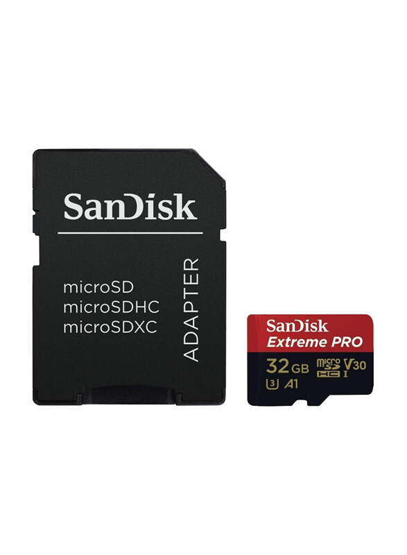 

SanDisk 32GB Extreme PRO microSDHC Memory Card with SD Adapter up to 95 MB/s, Black/Red