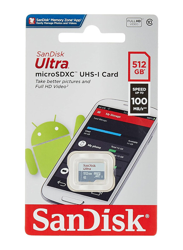 

Sandisk 512GB Ultra UHS-I microSDXC Memory Card, 100MB/s, GN3MN, Grey/White