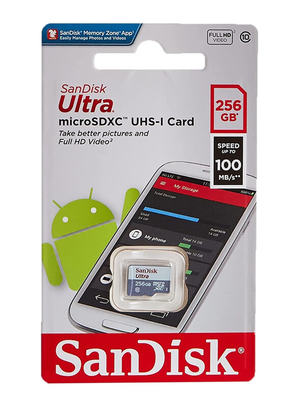 

Sandisk 256GB Ultra UHS-I microSDXC Memory Card, 100MB/s, GN3MN, Grey