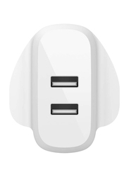 Belkin Dual Port Wall Charger, 4.8Amp, 24W, White