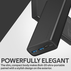 Promate 20000mAh Bolt-20 Dual USB Li-Po Fast Charging Power Bank, Micro-USB Input and USB Type-C Input, Black