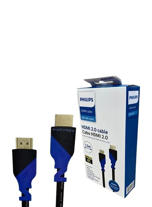 

Philips 1.5-Meters HDMI Cable, HDMI 2.0 to HDMI 2.0 with Ethernet Channel, SWV5201/59, Black/Blue