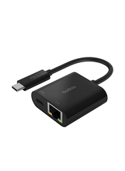 Belkin USB-C Adapter, USB Type-C to GBE (Ethernet) & USB Type-C for PC/Laptops, INC001btBK, Black