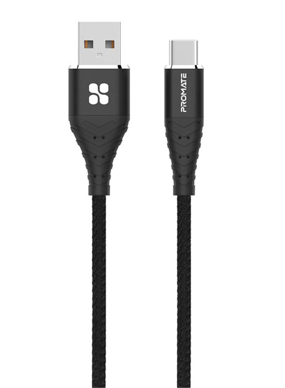 

Promate 1-Meter Ccord-1 USB Type-C Data Sync Charging Cable, Fast Charging 3A USB A Male to USB Type-C for Smartphones/Tablets, Black