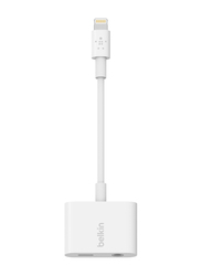 Belkin Data Cable, Lightning to 3.5mm Audio + Lightning for iPhones, White