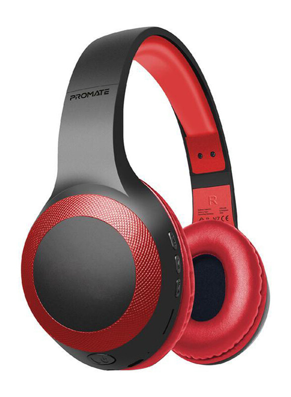 

Promate Laboca Deep Bass Wireless Over-Ear Headphones with Mic, Red/Black
