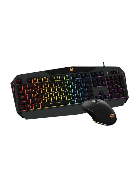 Meetion C510 Backlit Rainbow Wired English Gaming Keyboard and Optical Mouse Combo Set, Black