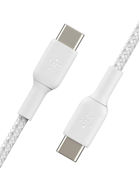 Belkin 1-Meter Premium Braided 2.0 USB Type-C Cable, USB Type-C to USB Type-C for Laptop, Personal Computer, Tablet, White