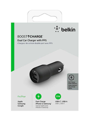 Belkin Dual USB PD PPS Universal Car Charger, 37W, Black