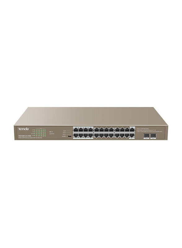 

Tenda 24-Port GE + 2SFP Port Switch with 24-Port PoE, TEG1126P-24, Grey