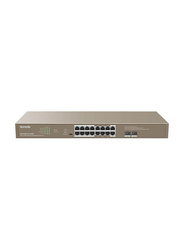 

Tenda 16-Port GE + 2SFP Port Switch with 16-Port PoE, TEG1118P-16, Black