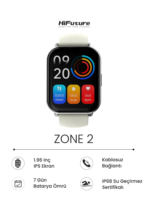 Hifuture Future Zone 2 1.96 Inch Smartwatch with Bluetooth Calling, White