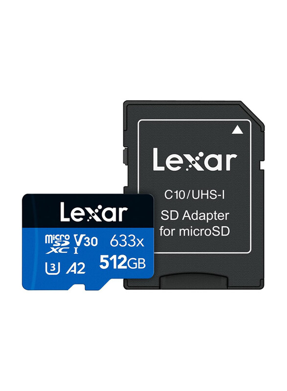 

Lexar 512GB High-Performance up to 100MB/s Read UHS-I microSDXC Memory Card with SD Adapter, Black/Blue