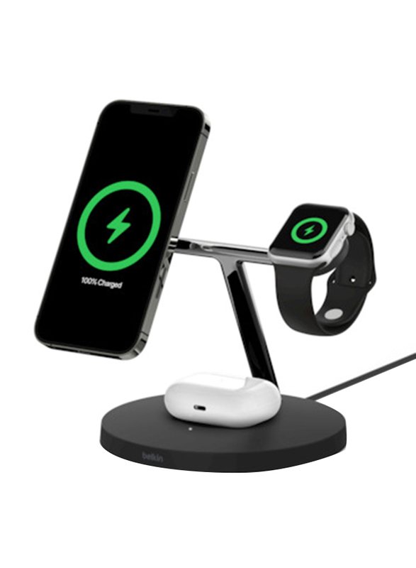 Belkin 3 In 1 Boost Charge Pro Magsafe Wireless Charger, WIZ009MYBK, Black