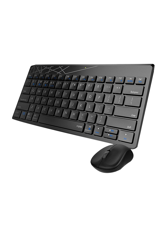 Rapoo 8000M Mini Multimode Wireless Arabic Keyboard and Mouse, Black