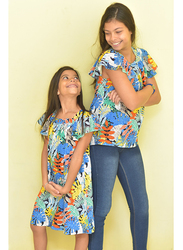 Girls Tropical Printed Blouse With Square Neckline And Flutter Sleeves (11 to 12 years)