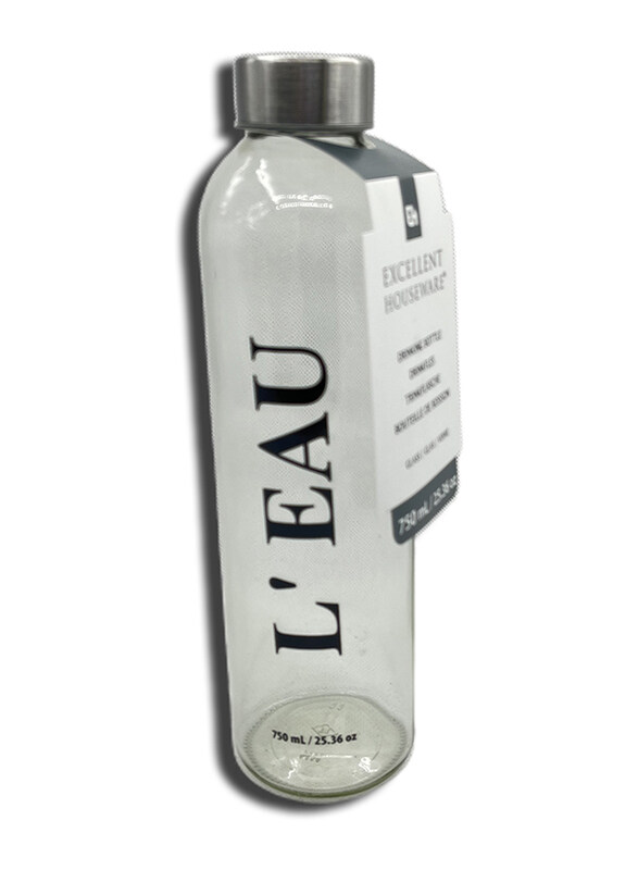 

Excellent Houseware 750ml L'Eau Glass Drinking Bottle, Clear