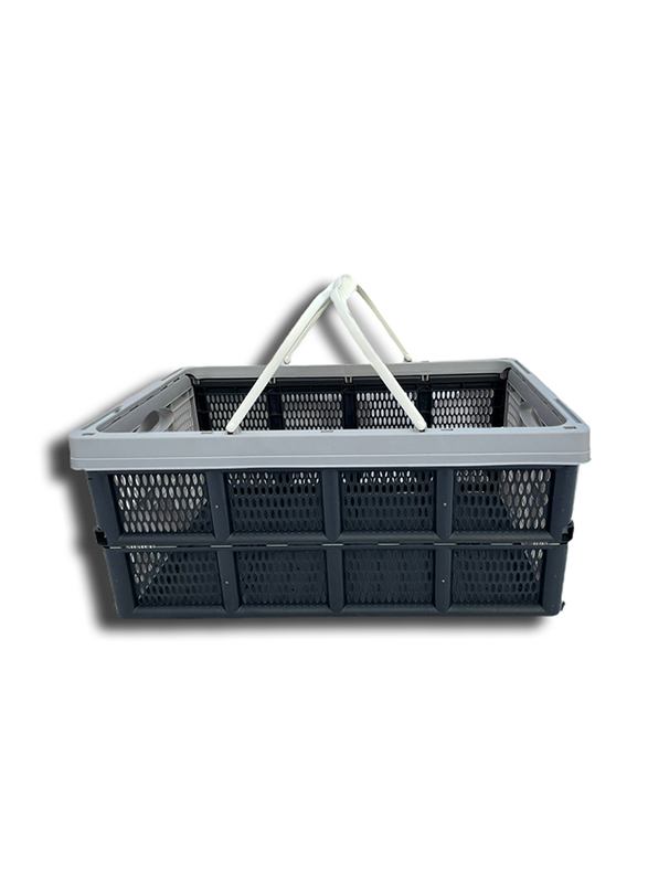 Collapsible Reusable Plastic Grocery Shopping Basket, Black/Grey