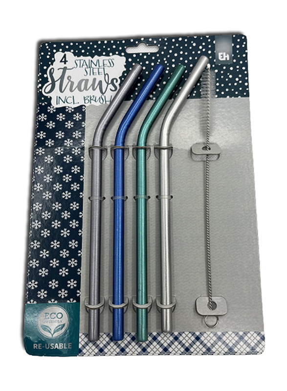 Excellent Houseware 5-Piece Reusable Stainless Steel Metal Straws with Cleaning Brush, Multicolour