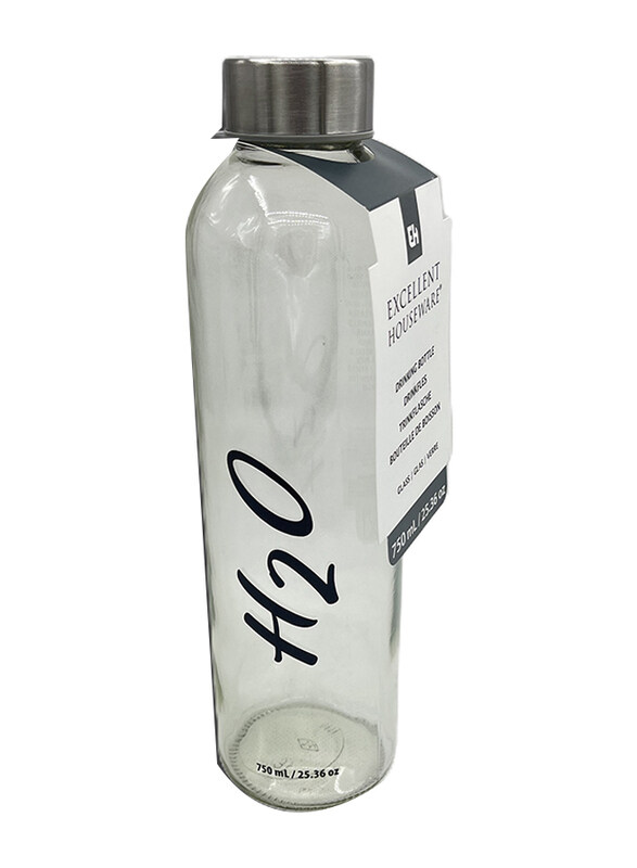 

Excellent Houseware 750ml H20 Glass Drinking Bottle, Clear