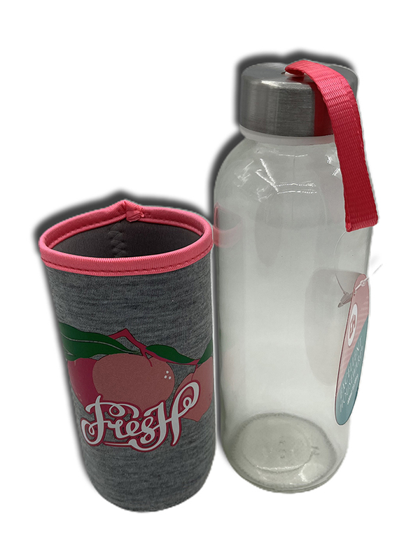 400ml Drinking Glass Bottle with Printed Nylon Sleeve, Pink