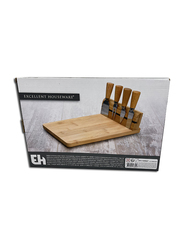 Excellent Houseware Cheese Board Bamboo with 4 Knives, Brown
