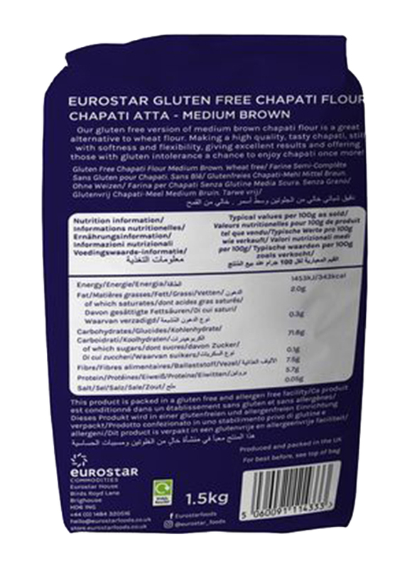 Eurostar Gluten Free Chapatti Flour Med Brown, 1.5 Kg