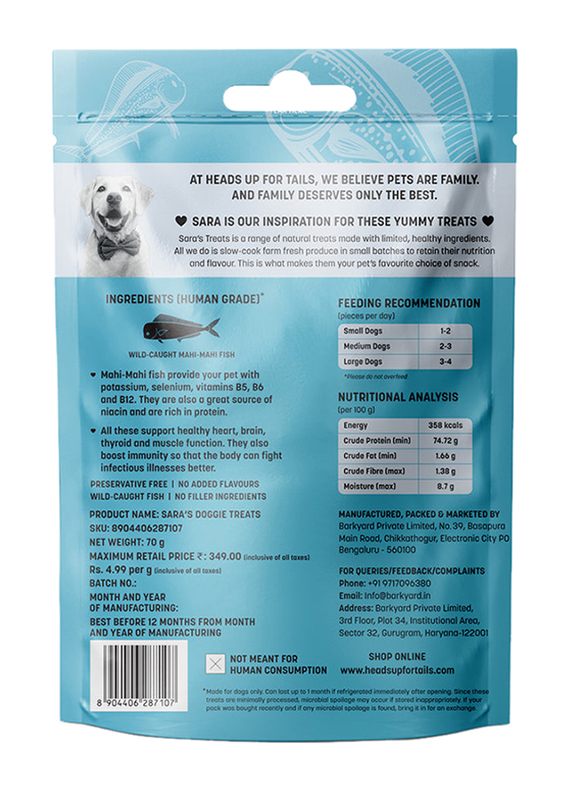 Sara's Doggie Treat Mahi Mahi Fish Jerky, High Protein, Low Fat, Cooked in Small Batches 70g