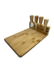 Excellent Houseware Cheese Board Bamboo with 4 Knives, Brown