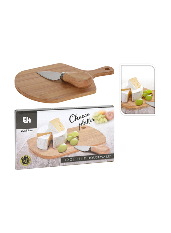 Excellent Houseware Bamboo Cheese Platter Set with Knife, Brown