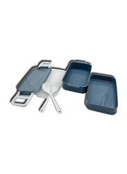 Lunch Box with Spoon & Fork & 2 Compartment, Blue