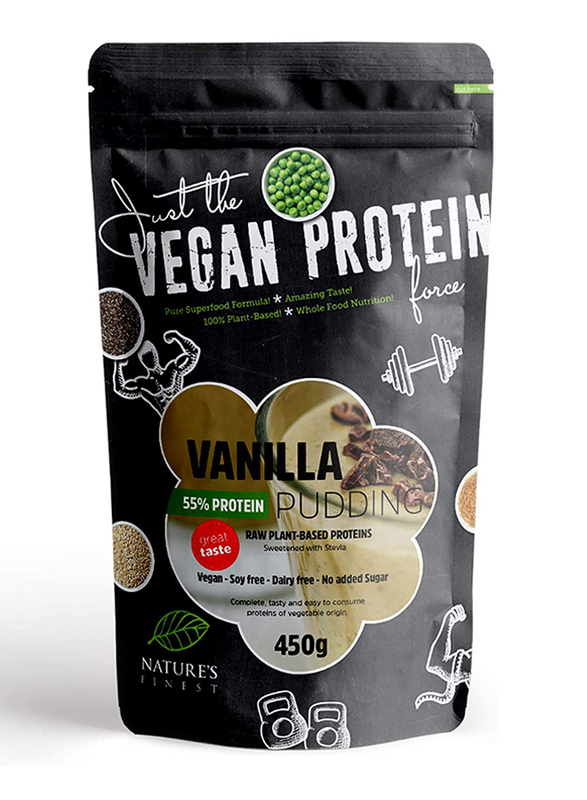 

Natures Finest Vegan 55% Protein Pudding Powder with Sweetened with Stevia, 450g, Vanilla