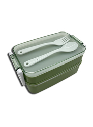Lunch Box with Spoon & Fork & 2 Compartment, Green