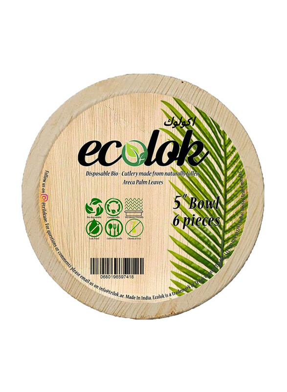 

Ecolok 6-Piece 5-inch Wood Round Bowl, Beige