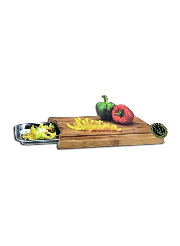 Excellent Houseware Bamboo Cutting Board with Stainless Steel Bowl, Brown