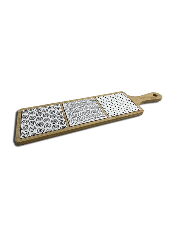 Excellent Houseware Bamboo Serving Tray with 3 Tiles, Multicolour