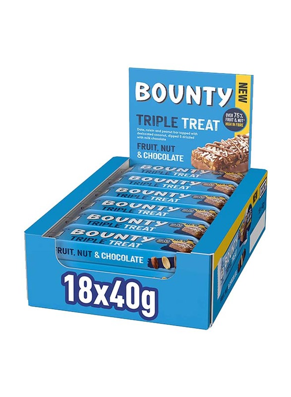 Bounty Triple Treat Fruit and Nut Chocolate Bar, 18 x 40g
