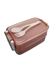 Lunch Box with Spoon & Fork & 2 Compartment, Pink