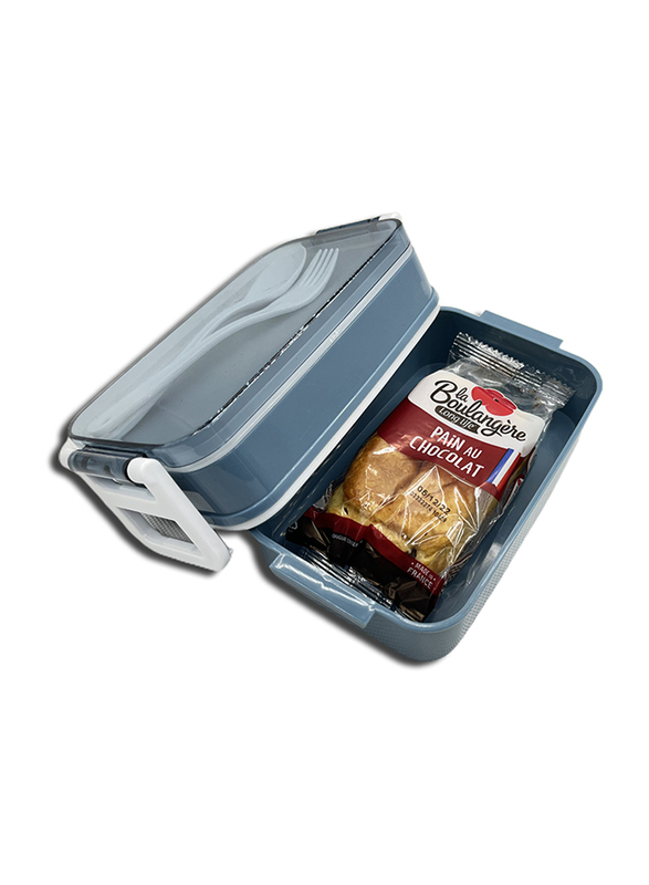 Lunch Box with Spoon & Fork & 2 Compartment, Blue
