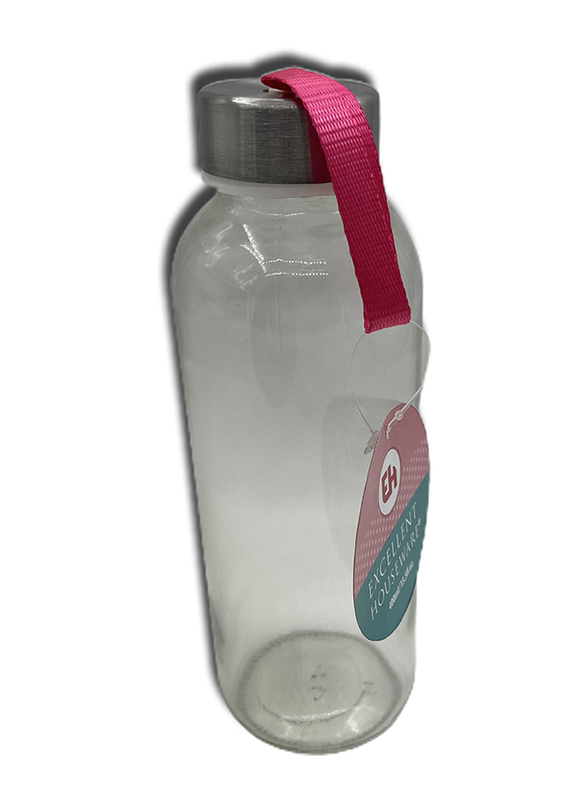 400ml Drinking Glass Bottle with Printed Nylon Sleeve, Pink