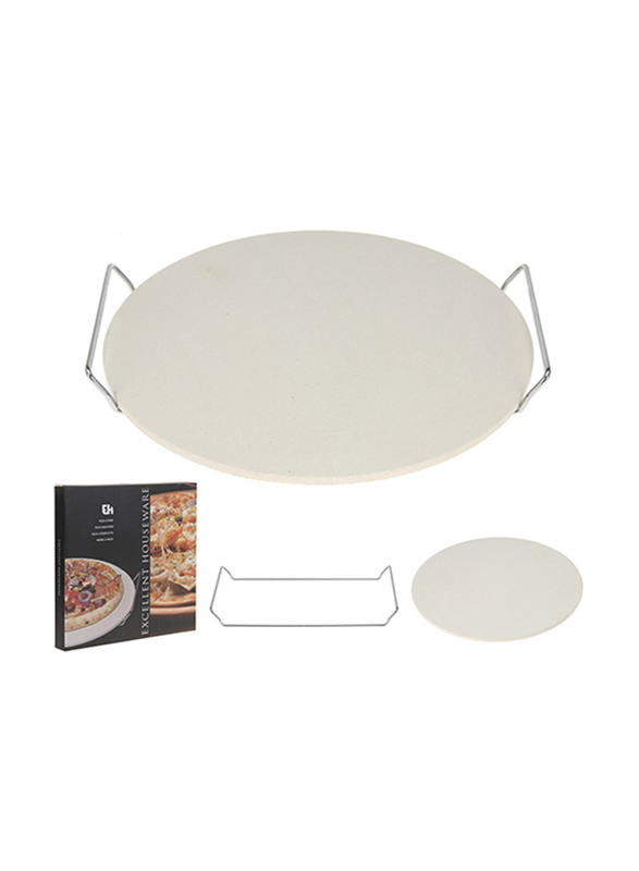 Excellent Houseware Pizza Baking Stone with Holder, White