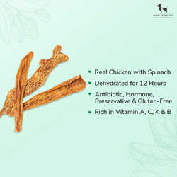 Sara's Doggie Treat Chicken Jerky With Spinach, High Protein, Low Fat, Cooked in Small Batches 70g