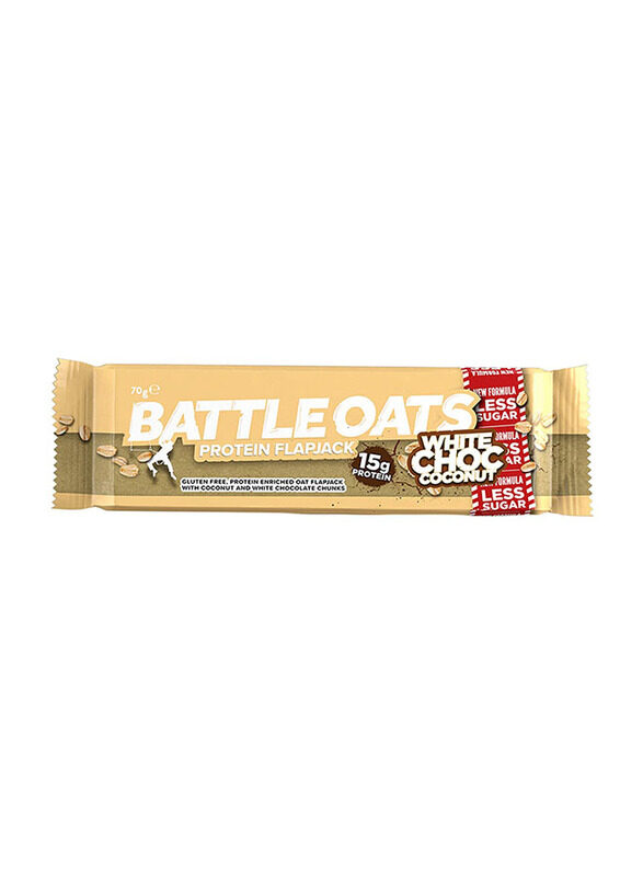 

Battle Oats White Choc Coconut Protein Flapjack Snacks, 70g